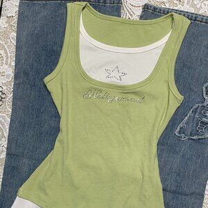 Original Green Fake Two-Piece Camisole Top Women